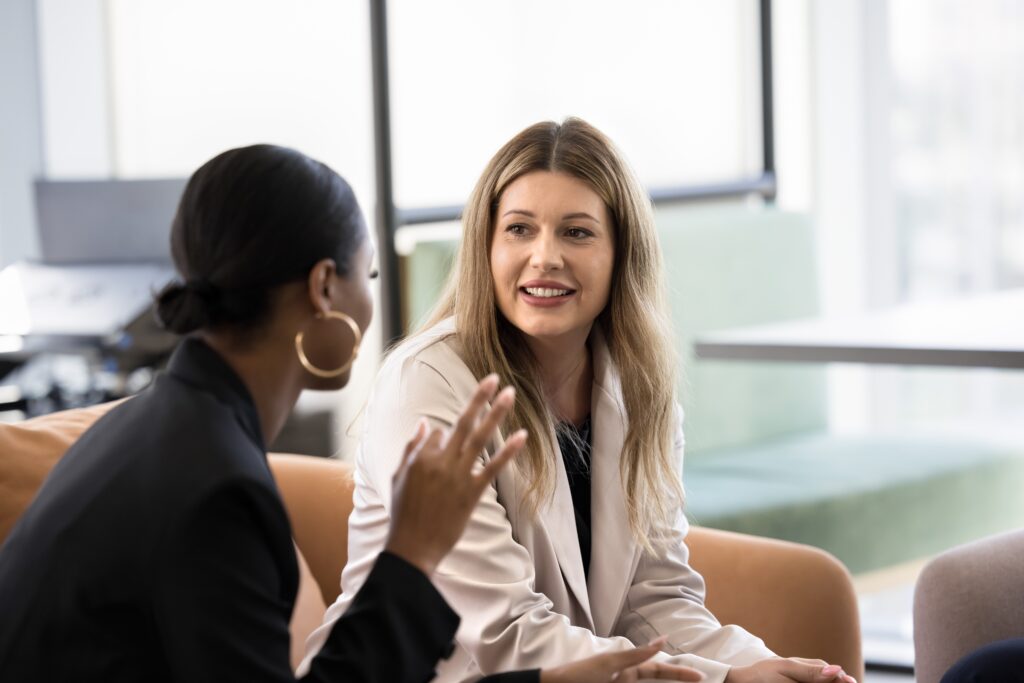 Sales rep talking to a potential customer