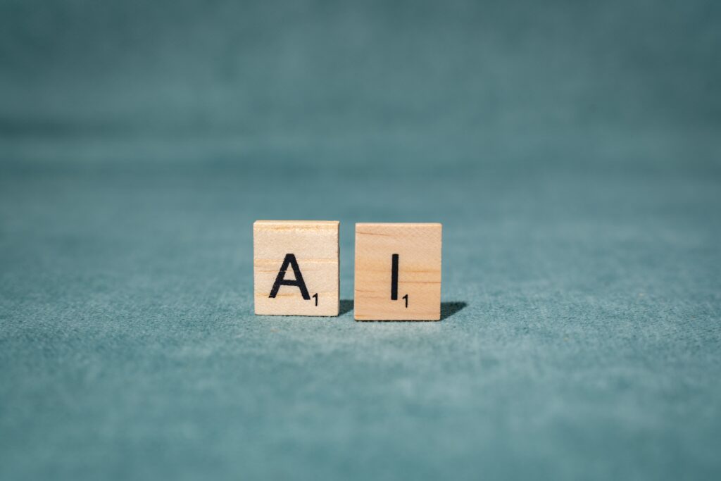Wooden blocks with “A.I” printed